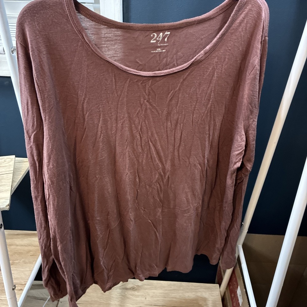 Maurices 24/7 Top Women's Mauve Solid Knit XXL Long Sleeve Scoop Neck Pullover